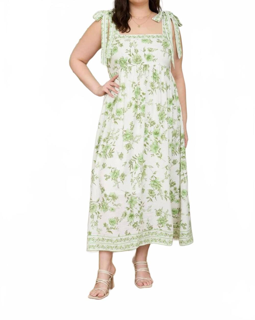 NEW BLU PEPPER floral border midi dress - plus in green multi